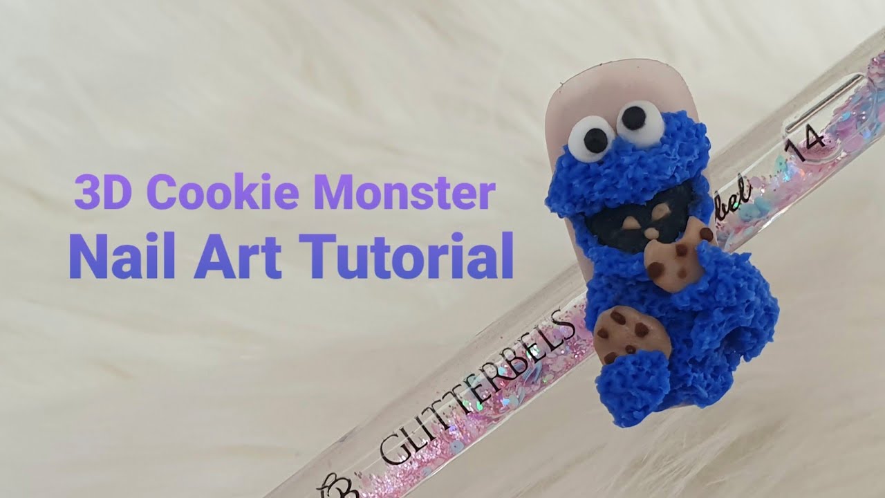 🍪 3D Cookie Monster 🍪 Nail Art Using Glitterbels Acrylic