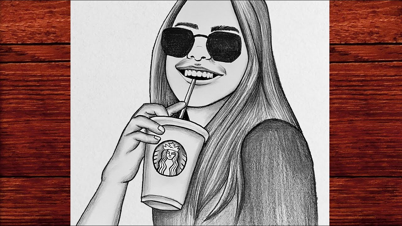Starbucks Kahve İçen Bir Kız Nasıl Çizilir - Adım Adım - Yeni Başlayanlar İçin Karakalem Çizimleri