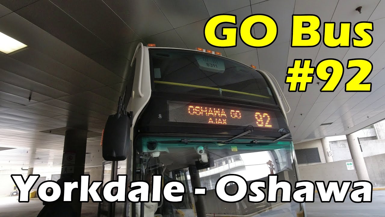 [4K] GO Transit Route 92 Bus Ride from Yorkdale Bus Terminal to Oshawa GO (Duration 1h 25min)