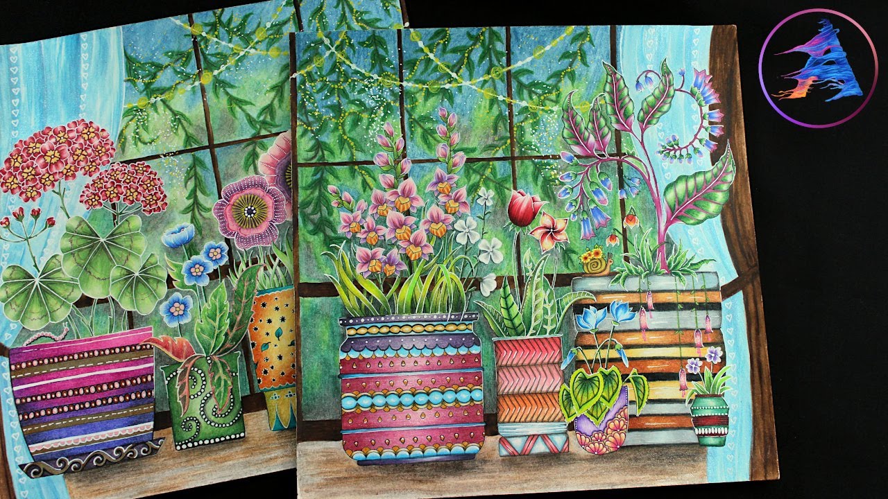 Coloring flower pots | WORLD OF FLOWERS book by Johanna Basford | Watercolor pencils, Prismacolor