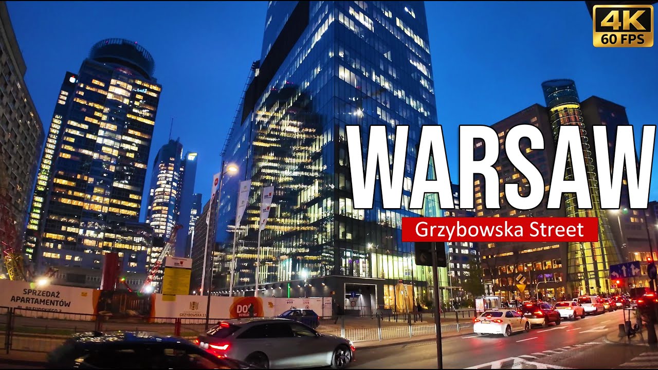 Grzybowska Street, Warsaw 🇵🇱 Modern Skyline & City Lights | 4K Walking Tour