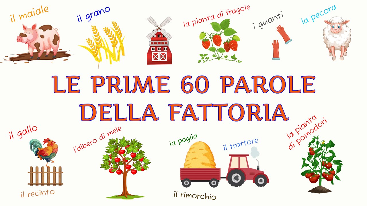 Prime Parole: Impara Vocabolario - Video e cartoni animati per bambini - Gli oggetti della fattoria