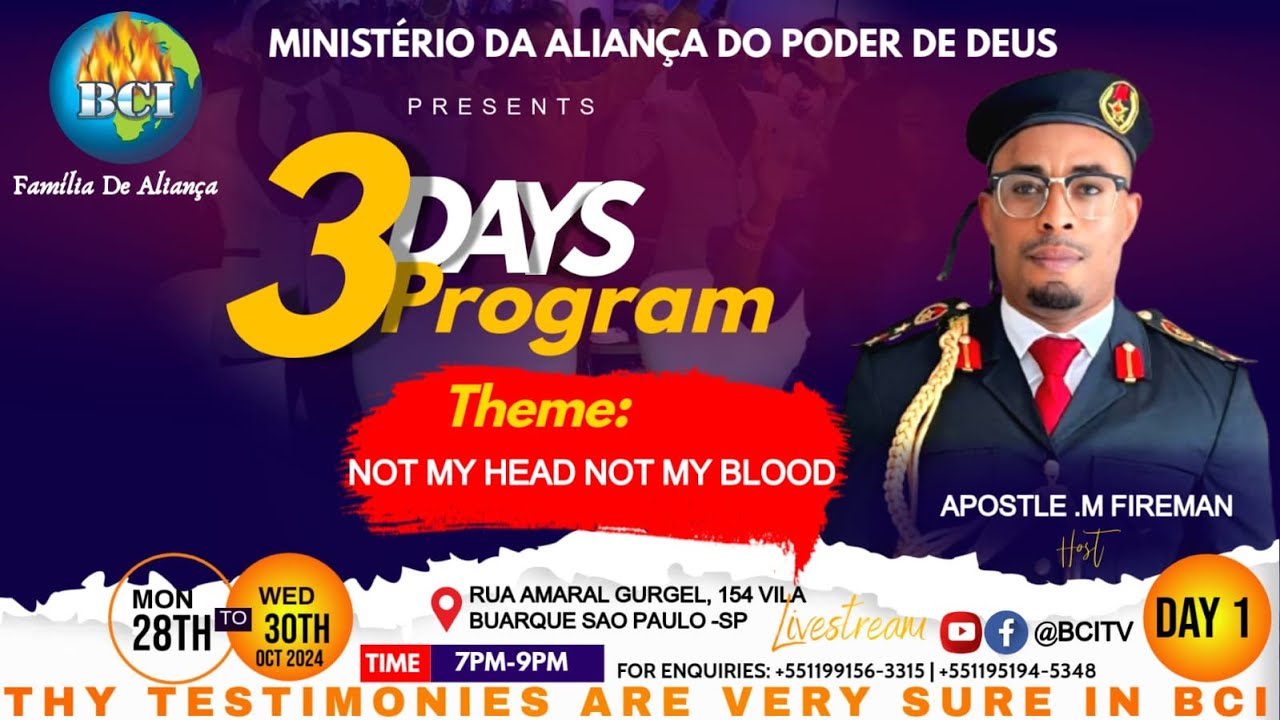 #BCI NOT MY HEAD NOT MY BLOOD PROGRAM  DAY 1 SERVICE || WITH APOSTLE MALIK FIREMAN || 28-10-2024
