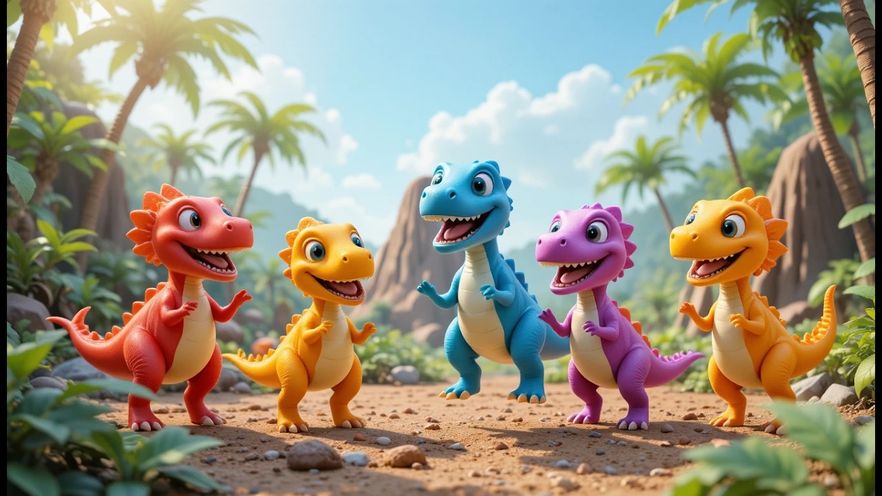 Zes Kleine Speelgoeddinosaurussen Brullen | Dino Liedje & Tellen voor Kinderen