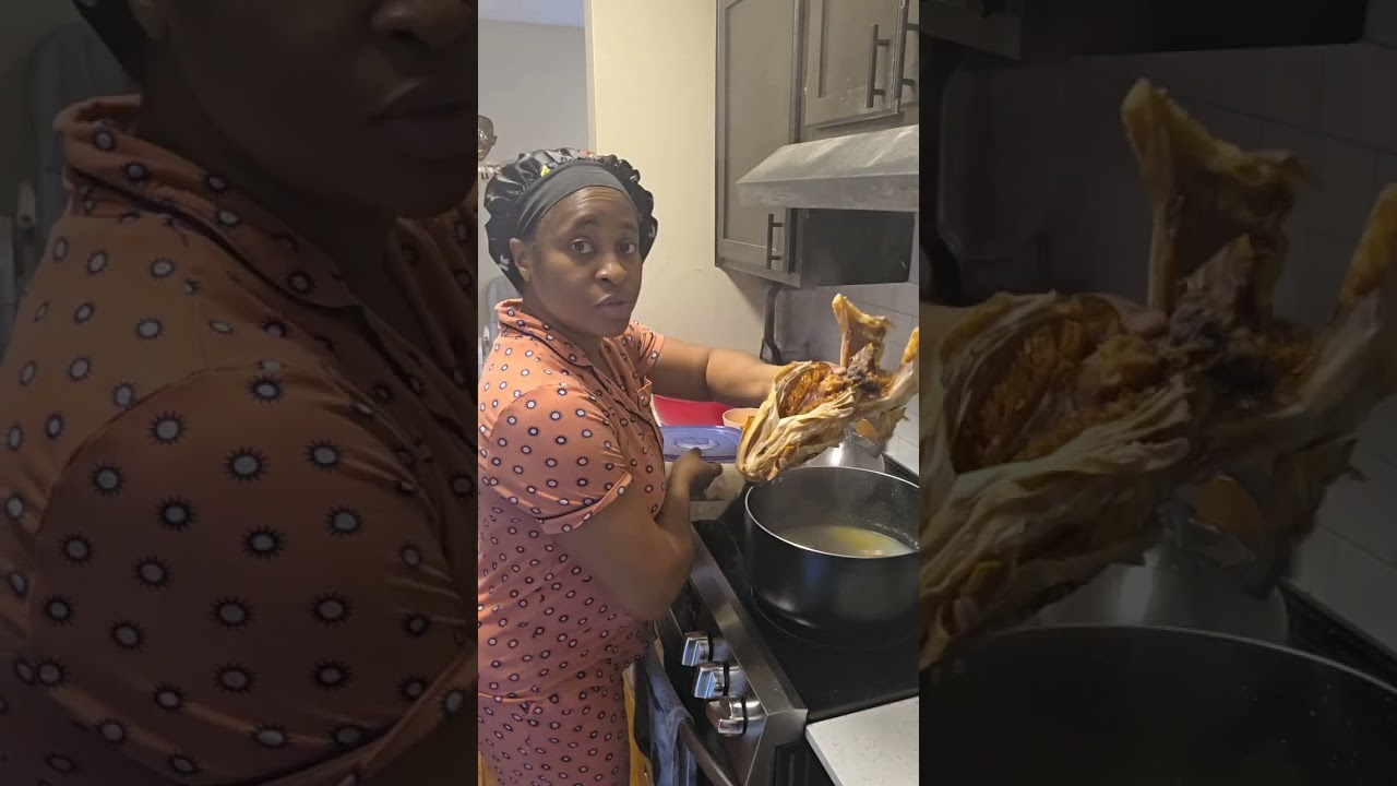 Making egusi and bitterleaf soup 