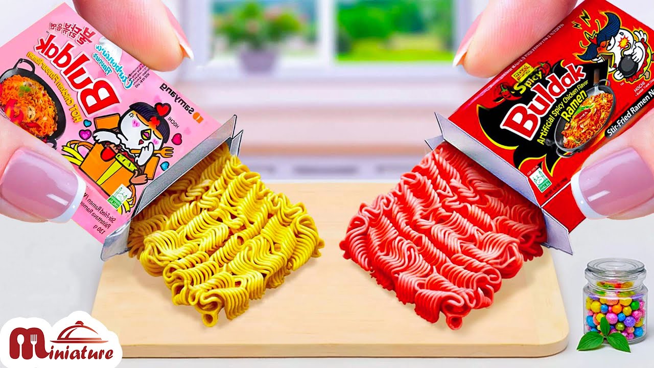 🌶️ So Hot Mini 2x Spicy VS Carbonara Buldak Ramen Recipe | ASMR Cooking Mini Food