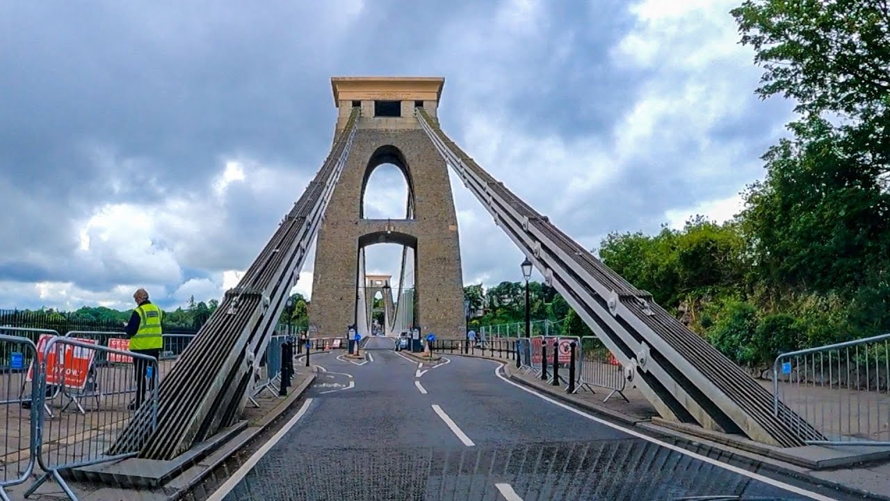 Driving on Clifton Suspension Bridge - England