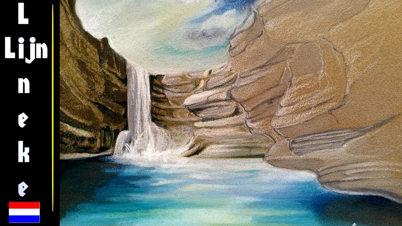 Hoe teken je een Waterval en rotsen met pastel potlood