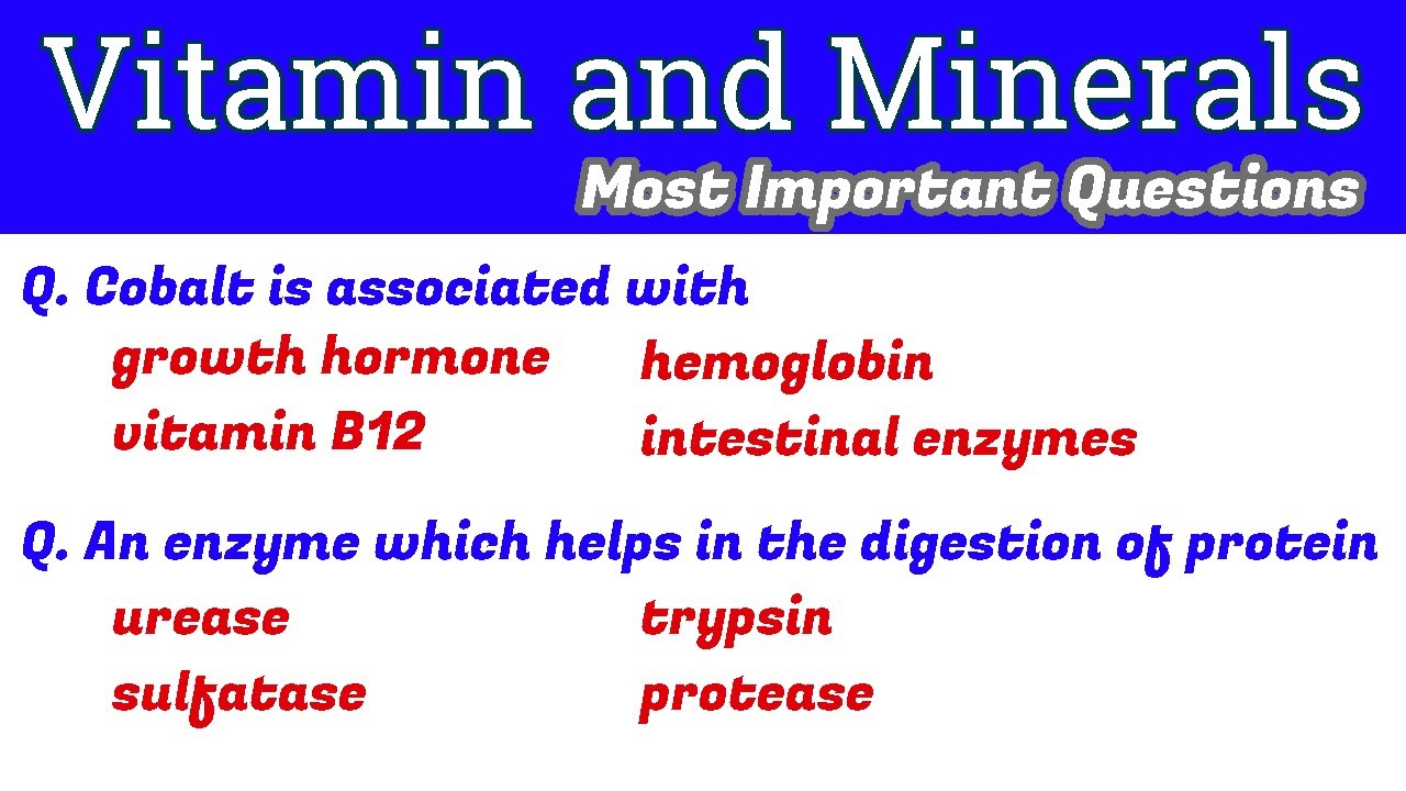 Minerals and Vitamins MCQs | What are the most common vitamins?