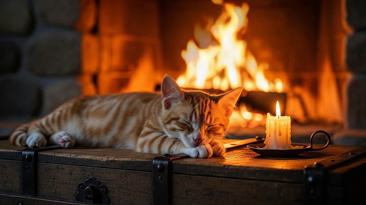 Cat Comfort Sleep Music 432Hz 😺 Cozy Fireplace Night For Healing Calm, Comfort, And Deep Rest