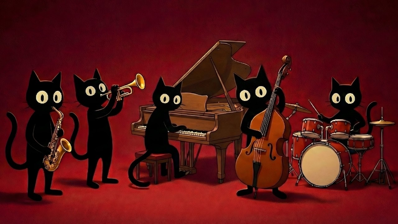 Black Cats Stylish Jazz Groove: Comfortable Rhythm for Work Music
