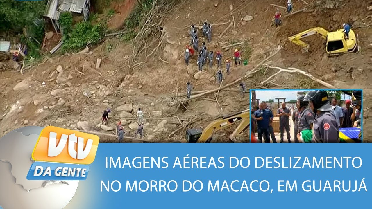 Imagens aéreas do deslizamento no Morro do Macaco, em Guarujá