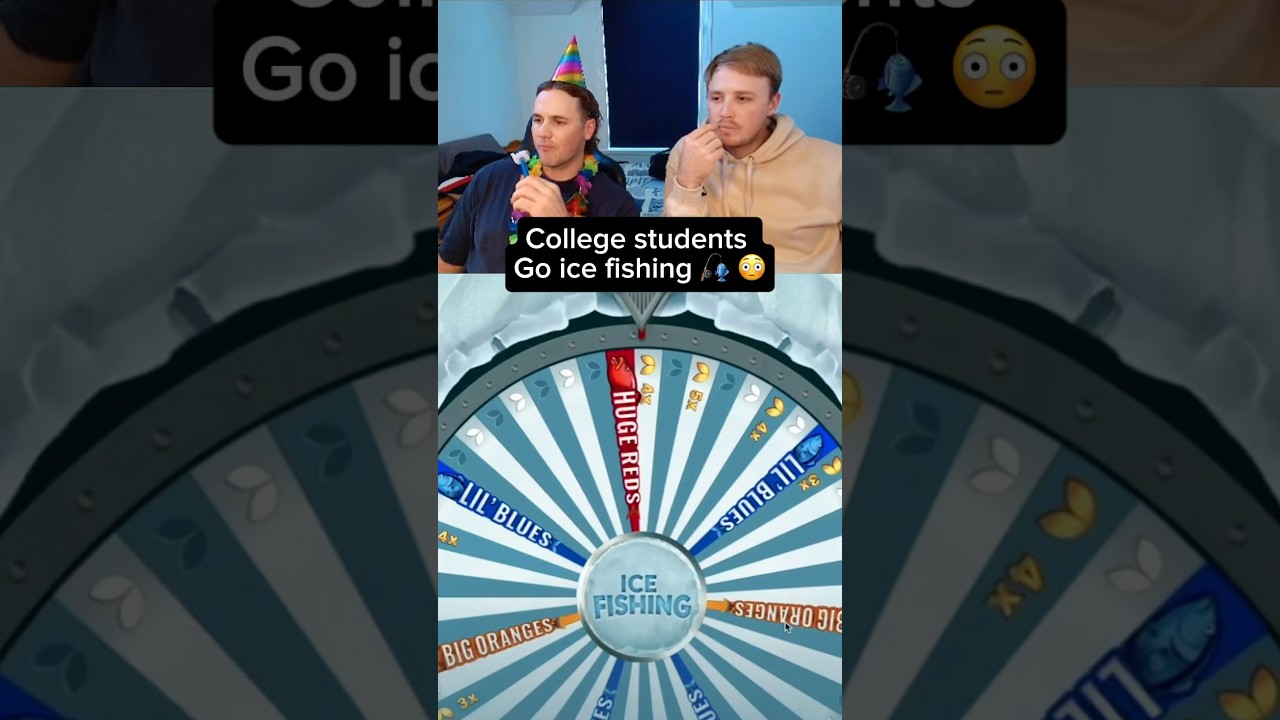 College students go ice fishing for the first time 😳 #fishgame #fishing #icefishing