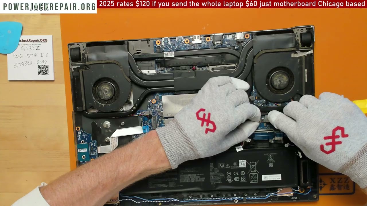 ASUS ROG g733z strix disassembly laptop charge port power jack repair fix taking apart tear down