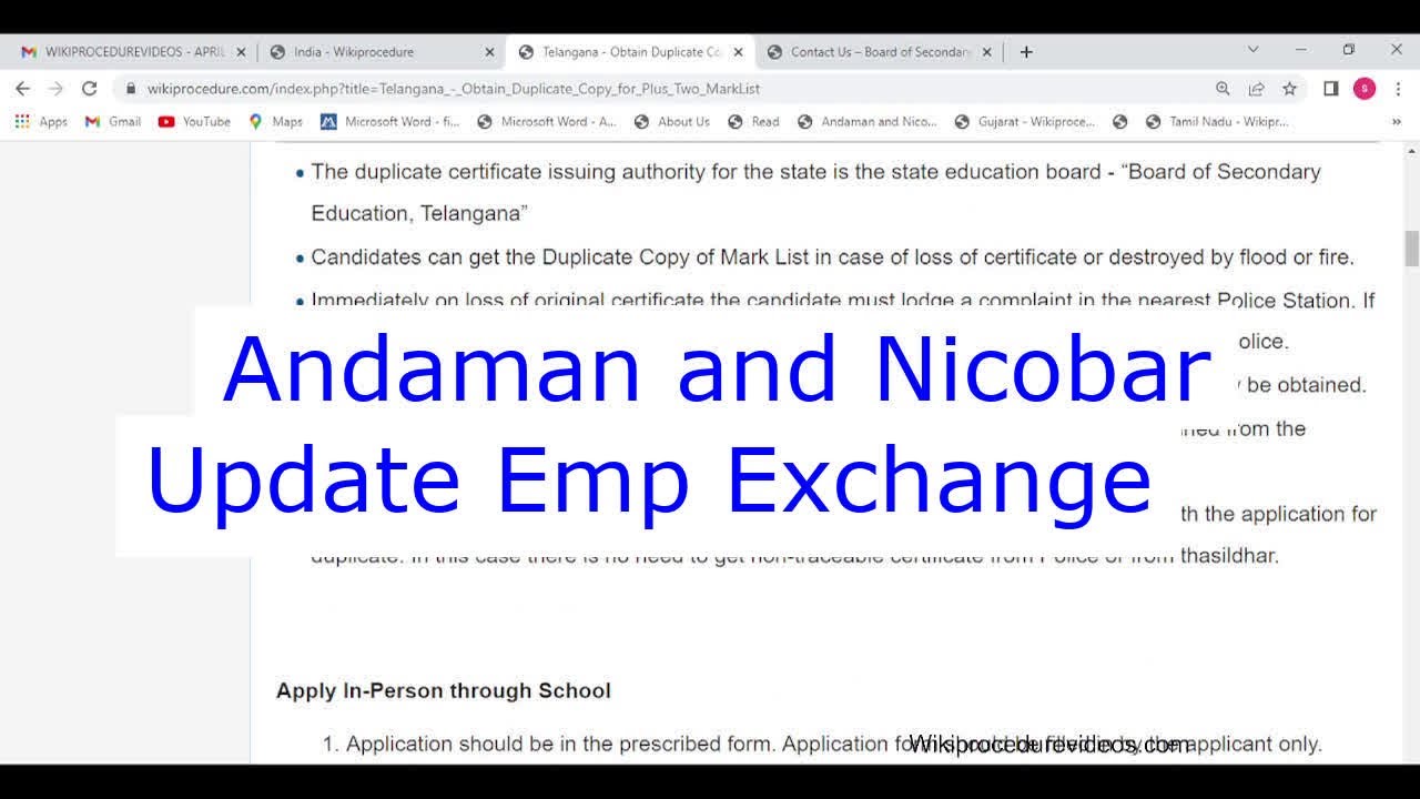 Andaman and Nicobar - Add Qualification or Experience in Employment Exchange (Online)