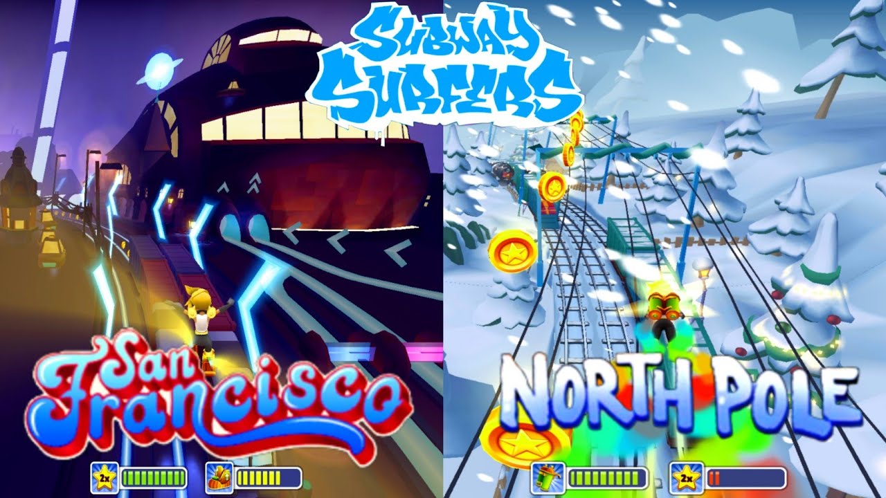 SUBWAY SURFERS SAN FRANCISCO 2022 VS SUBWAY SURFERS NORTH POLE GAMEPLAY WITH SUPER RUNNER TRICKY