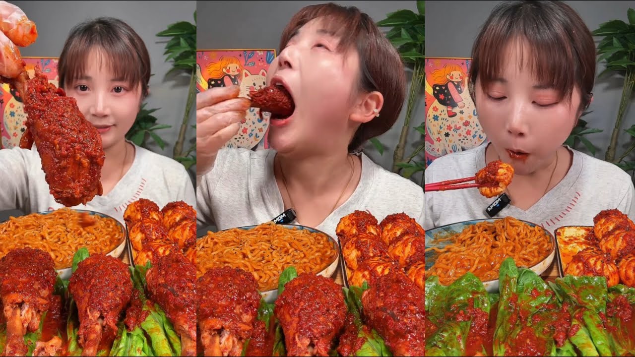ASMR MUKBANG|| 评论区说出你家乡特产让我来猜猜你是哪里人#火鸡面 #鸡腿#美食 #Ssoyoung# amsrfood