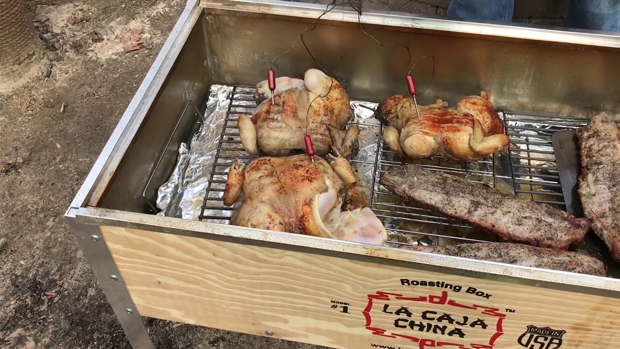 Tophat smoking BBQ| Roasted chicken and ribs on la caja china