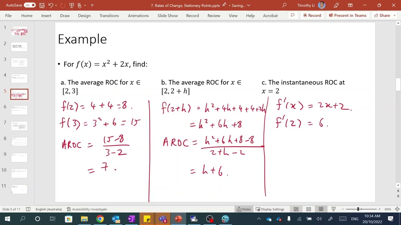 7  Rates of Change, Stationary Points