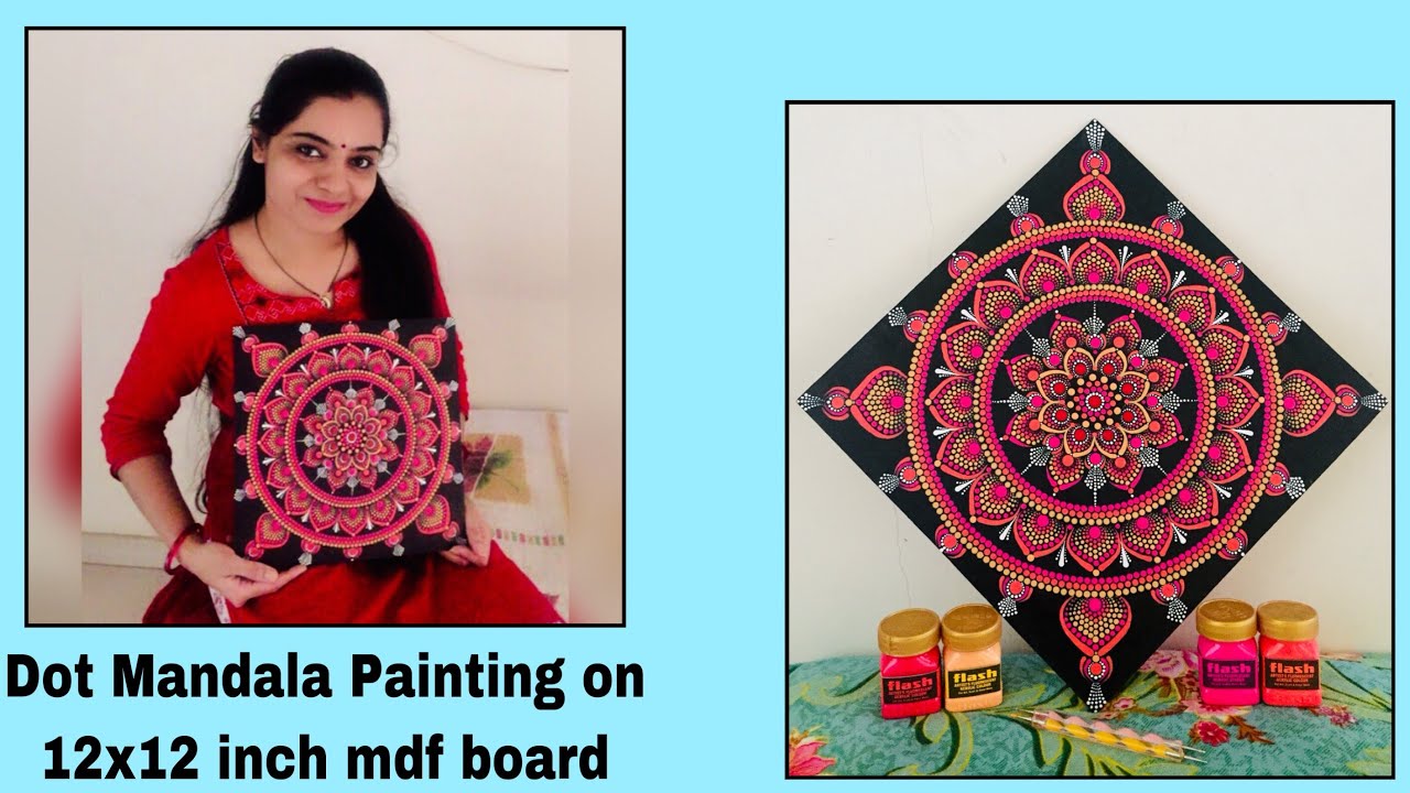28 Dot Mandala Painting on 12 inch by 12 inch square mdf board