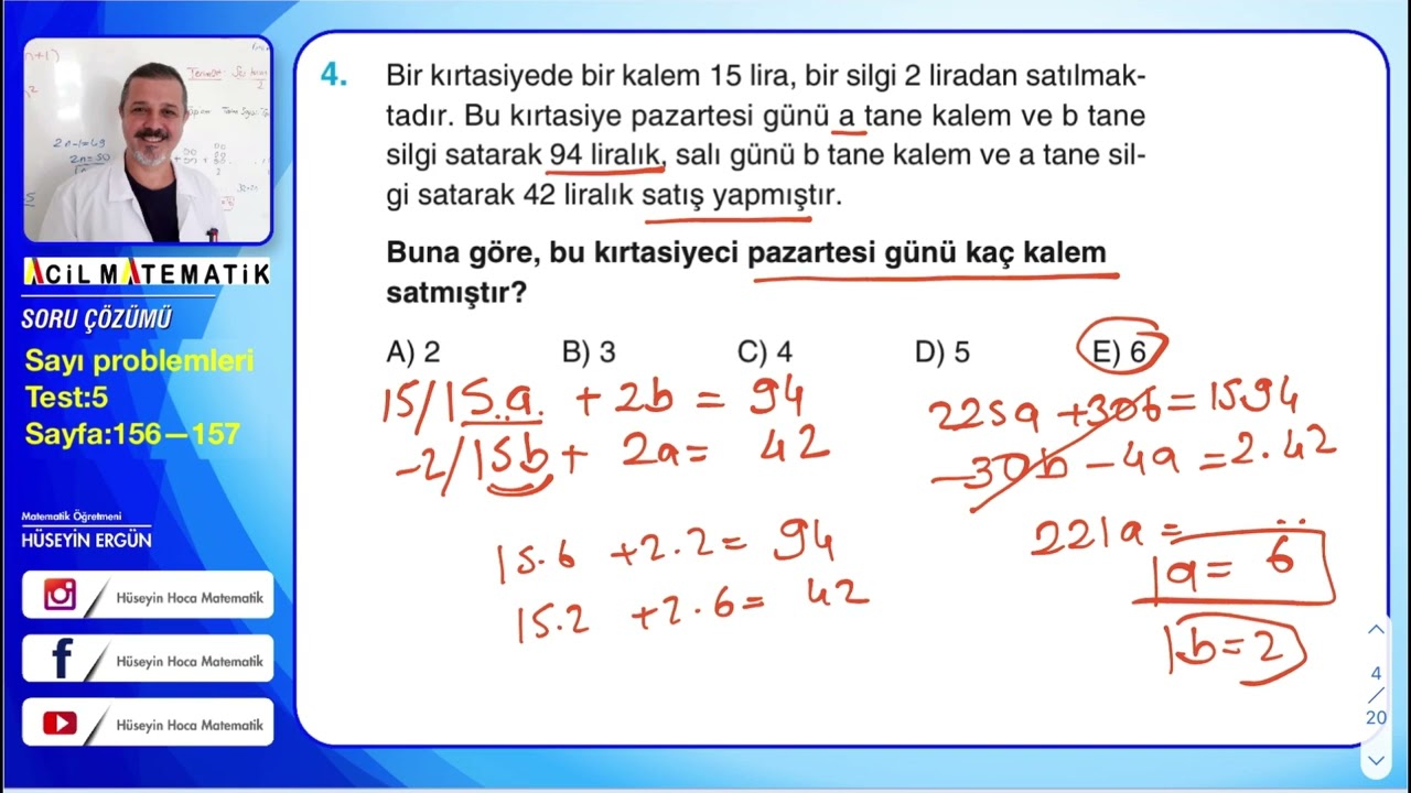 ACİL MATEMATİK MATEMATİĞİN İLACI TYT SORU BANKASI Sayı problemleri test:5