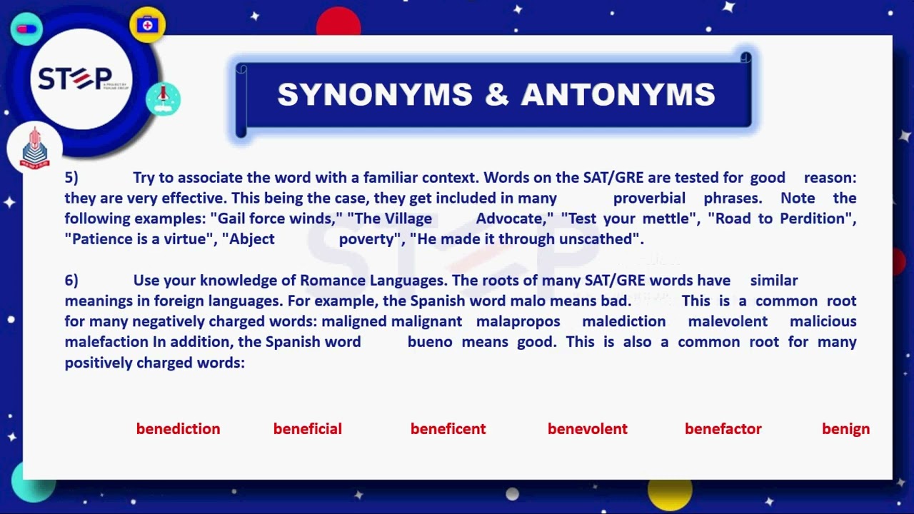Step ECAT - English - Vocabulary synonymus + antonym