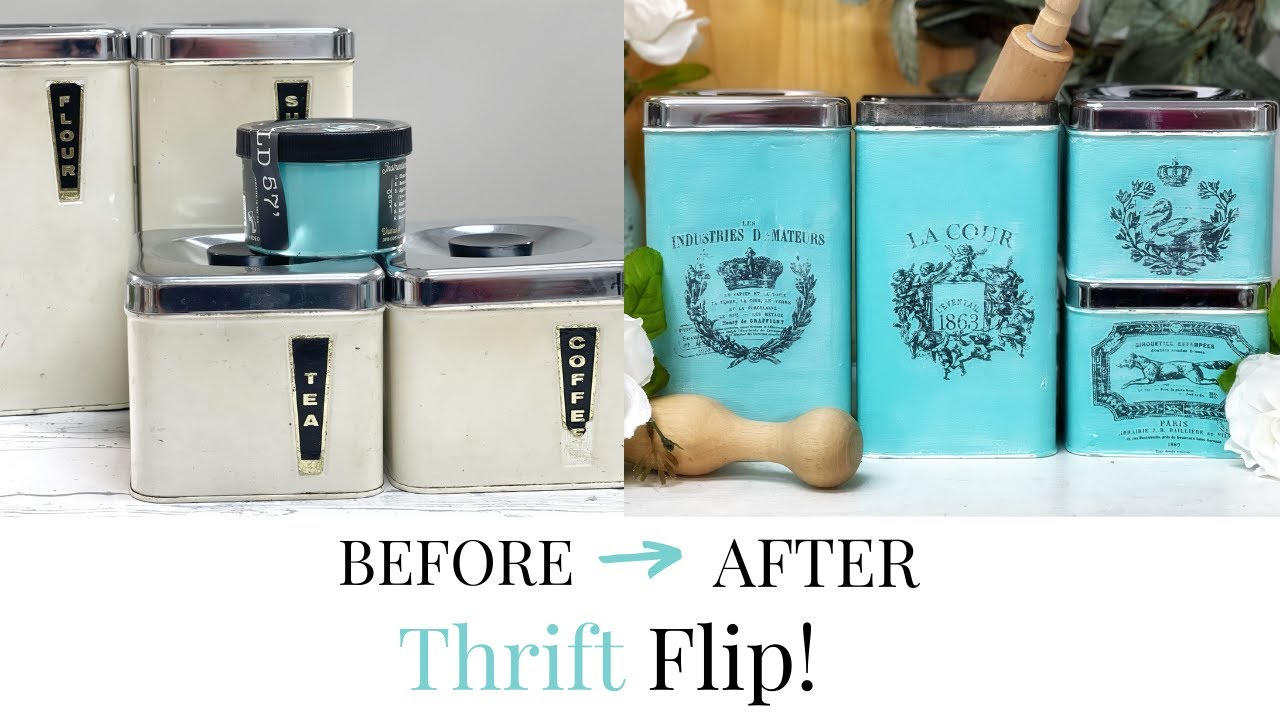 Thrift Flip | Home Decor on a budget | vintage tin can project | Painting Techniques | salt wash |