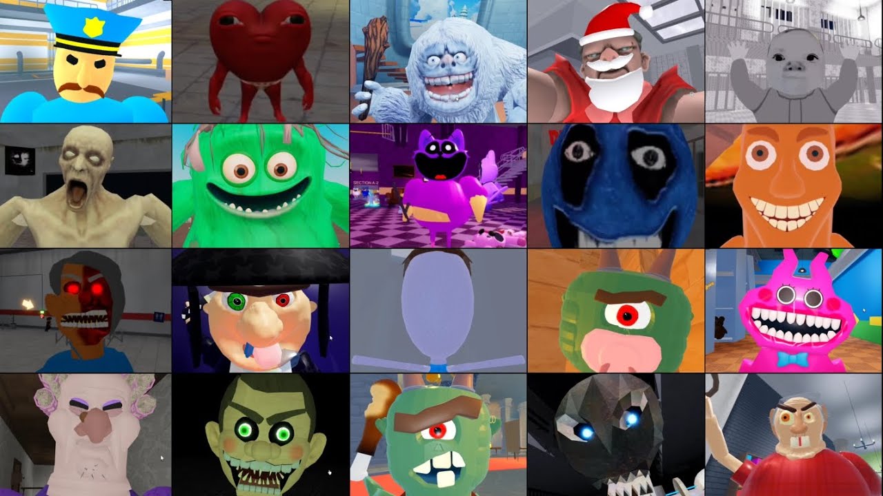BABY BOBBY'S, FUNNY'S TOYSHOP, TRASH MONSTER, ALIEN, YUMMY'S SUPERMARKET, GRANDPA ROBLOX JUMPSCARE'S