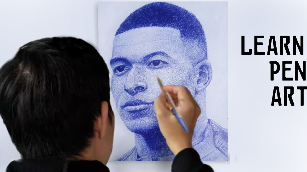 How to DRAW realistic portrait with pen// ballpen drawing of @Kylian Mbappé