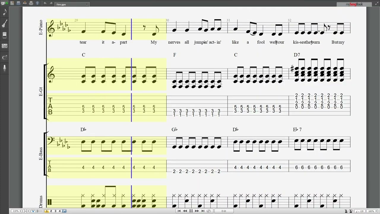 Fire (Pointer Sisters) played on Guitar Pro 6