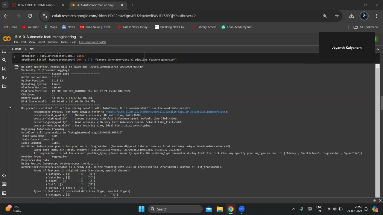 Automatic feature engineering using autogluon