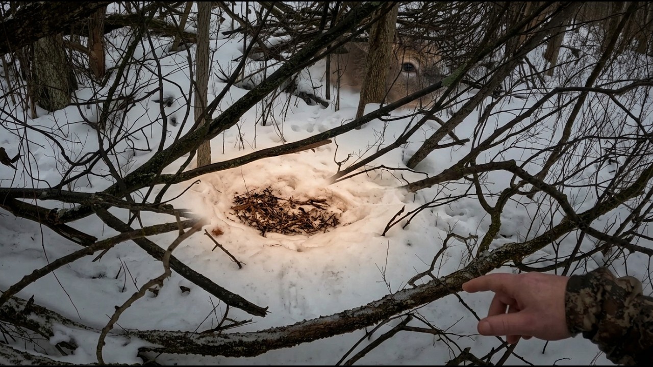 Shed hunting a frozen swamp in deep snow