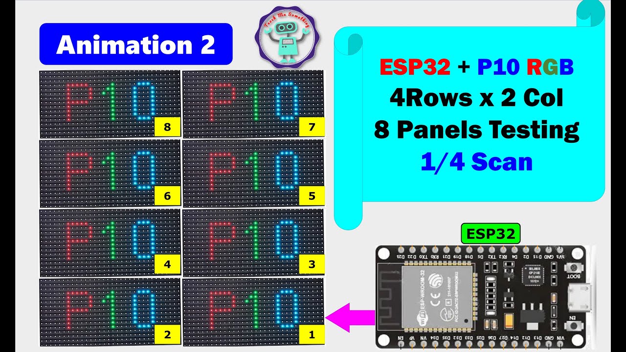 ARDUINO IDE + ESP32 + P10 RGB 32x16 (HUB75 Scan 1/4) + PxMatrix Library | P10 RGB 32x16 with ESP32