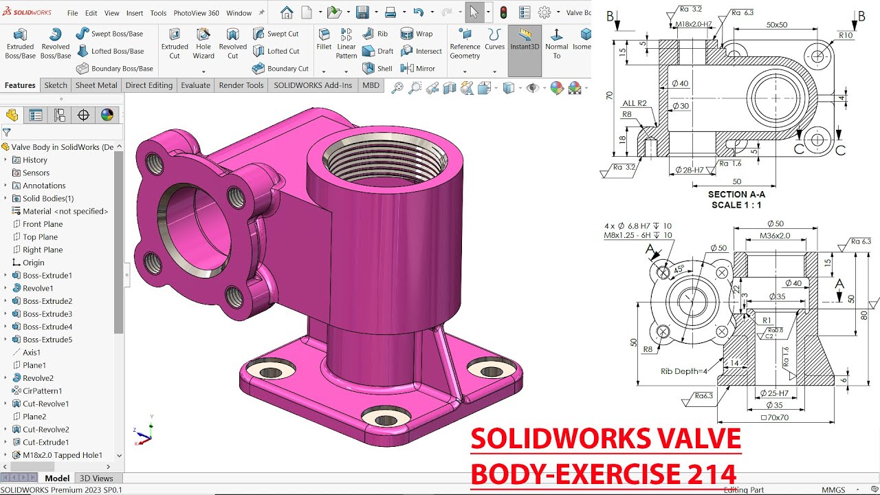 SolidWorks Tutorial Valve Body Exercise 214