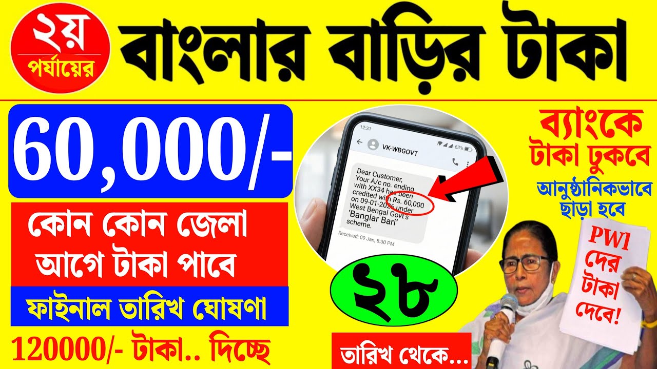 বড়ো খবর! বাংলার বাড়ির ৬০০০০ টাকা দেওয়ার ফাইনাল তারিখ কবে? PWL banglar bari taka kobe dhukbe