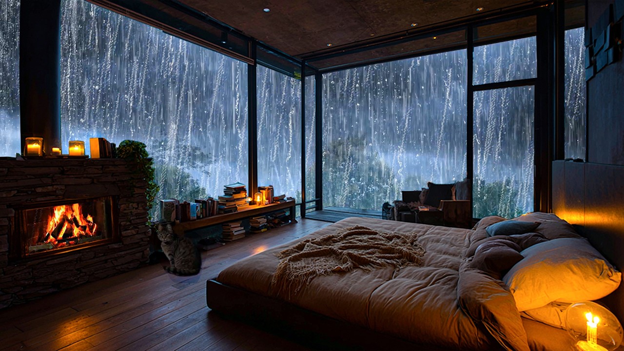 No Ads, Rain Sounds For Sleeping 🌧️ Goodbye Insomnia with Gentle Rain & Fireplace Sounds