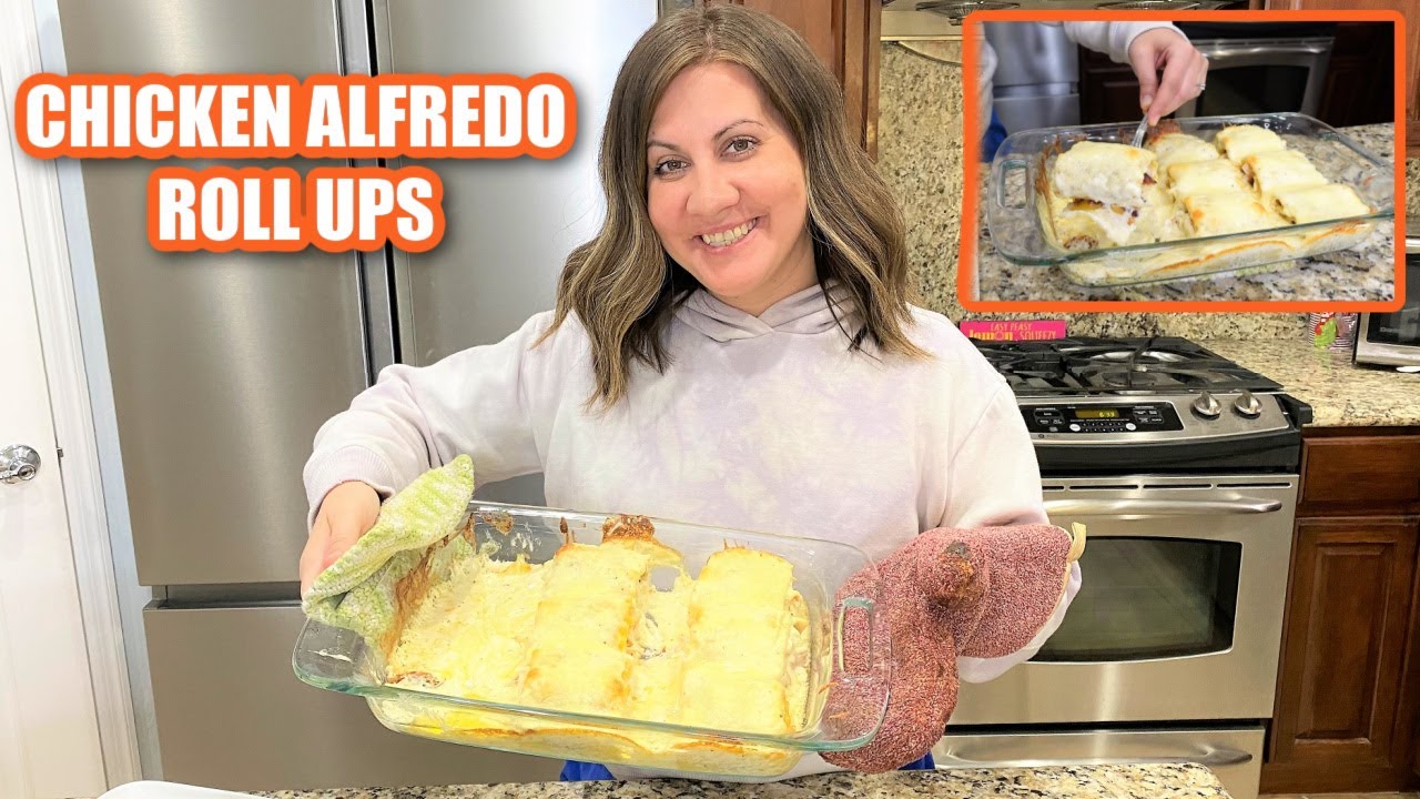 CHICKEN BACON GARLIC ALFREDO ROLL UPS | EASY CHICKEN ALFREDO ROLL UP RECIPE | COOK WITH ME