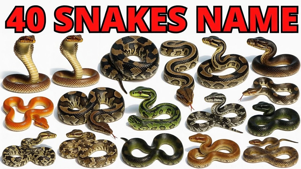 🐍 20 Snakes Name for Kids | 20 सांपों के नाम हिंदी और अंग्रेजी में | Snake Names Learning Video 🐍