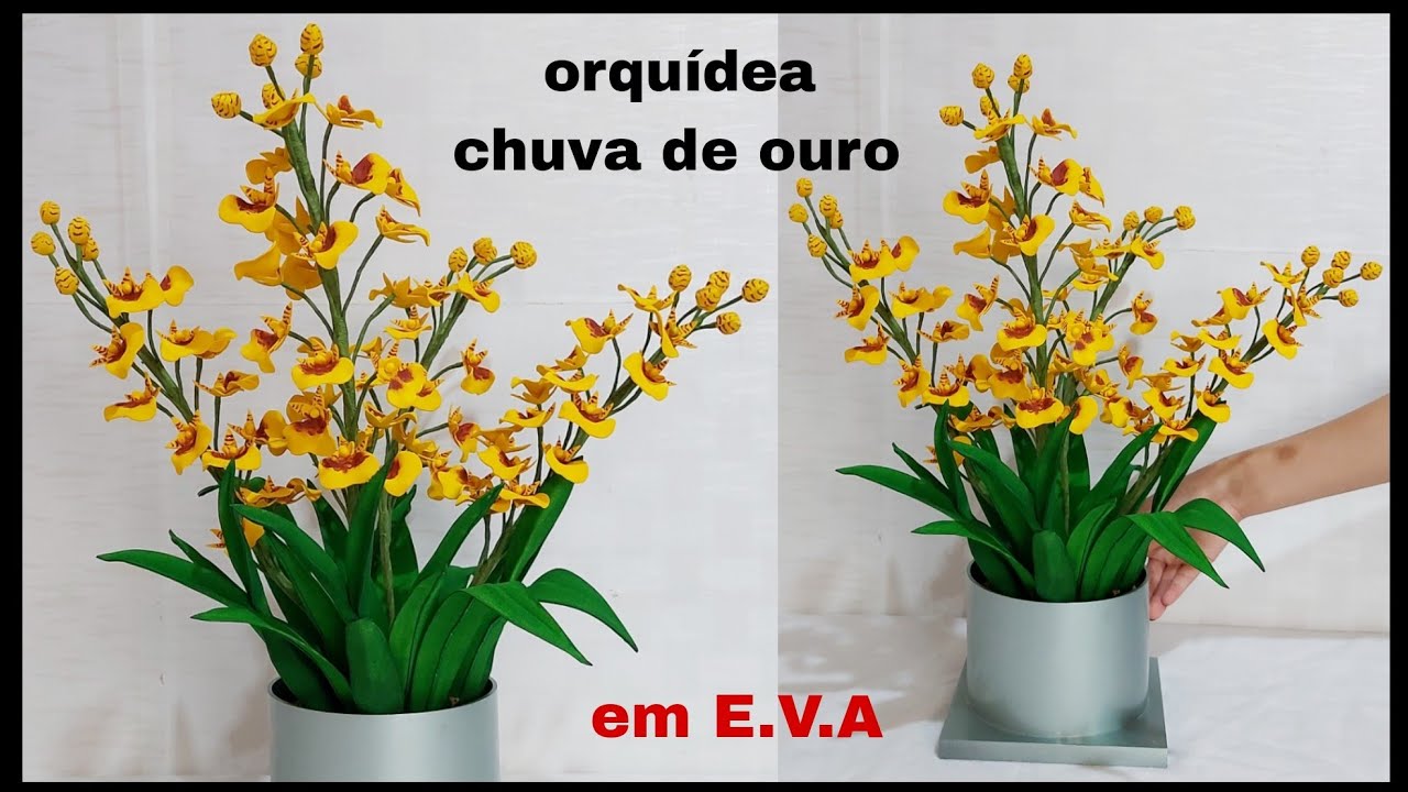 Como fazer arranjo de orquídeas chuva de ouro em E.V.A