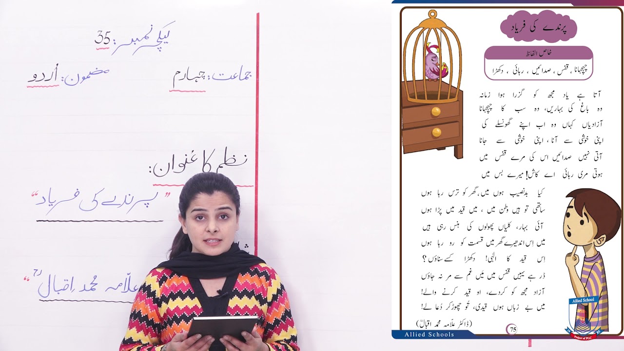 Class 4 - Urdu - Lecture 35 - Pareendy ki faryaaad -Alfaaz maani - Allied Schools