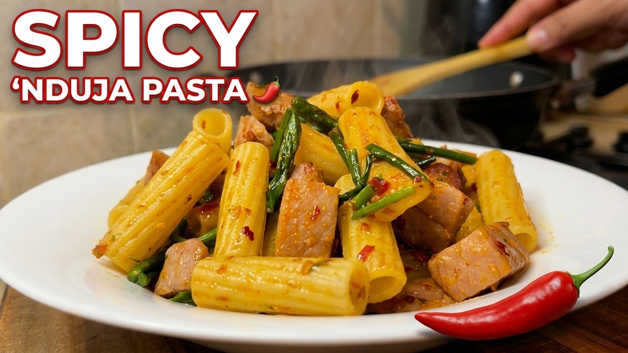 Italian Spicy 'Nduja 🌶️! Easy Pasta With Asparagus