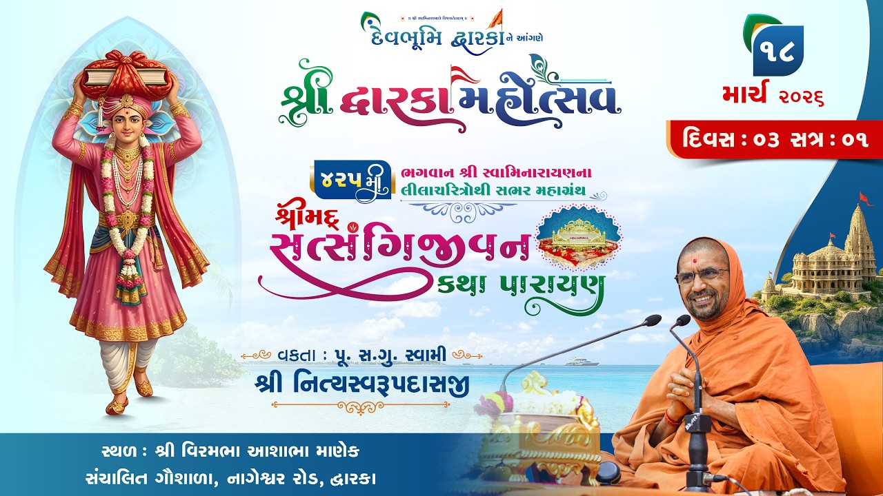 Dwarka Mahotsav 2026 | 425 Satsangijivan Katha | Swami Nityaswarupdasji | Day 3 Session 1