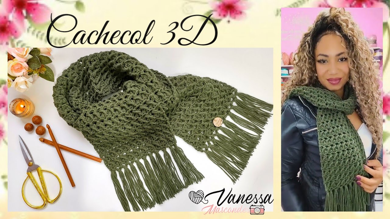 Cachecol de Crochê com pontos 3D. Por @Vanessa Marcondes