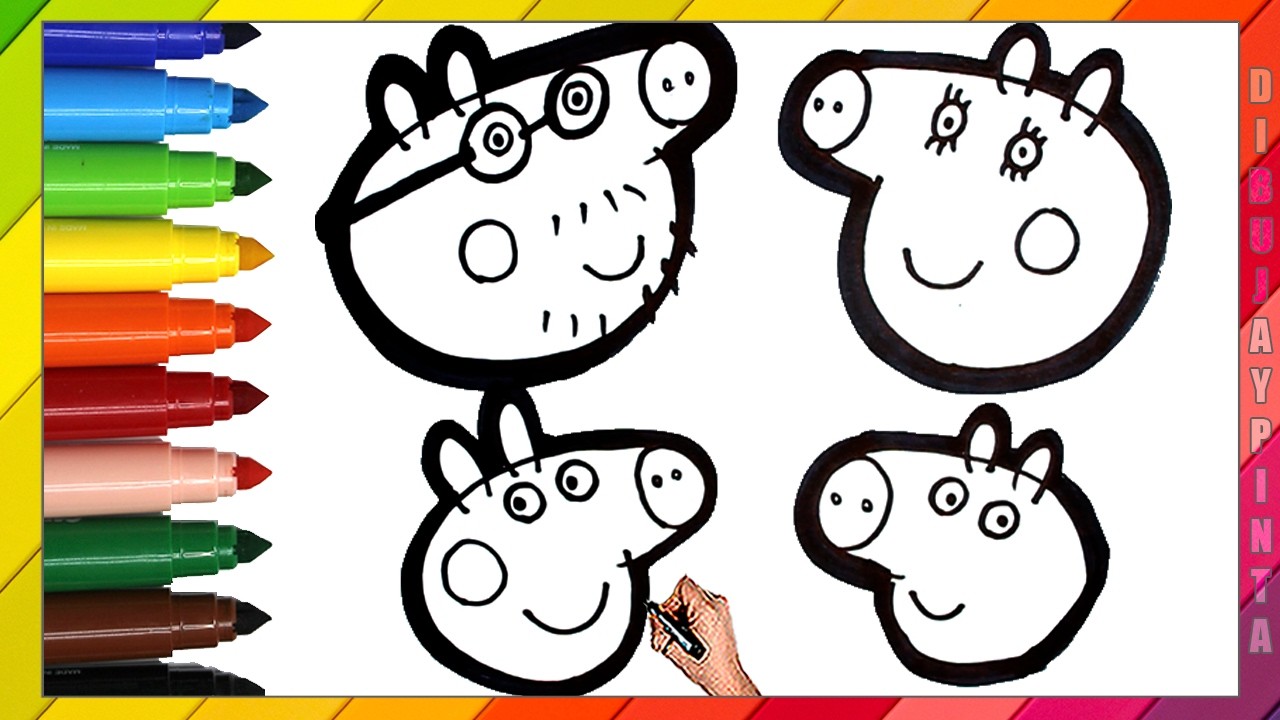 Cómo Dibujar PEPPA PIG y Su FAMILIA de ARCOIRIS How To Draw PEPPA PIG Dibujos para Niños