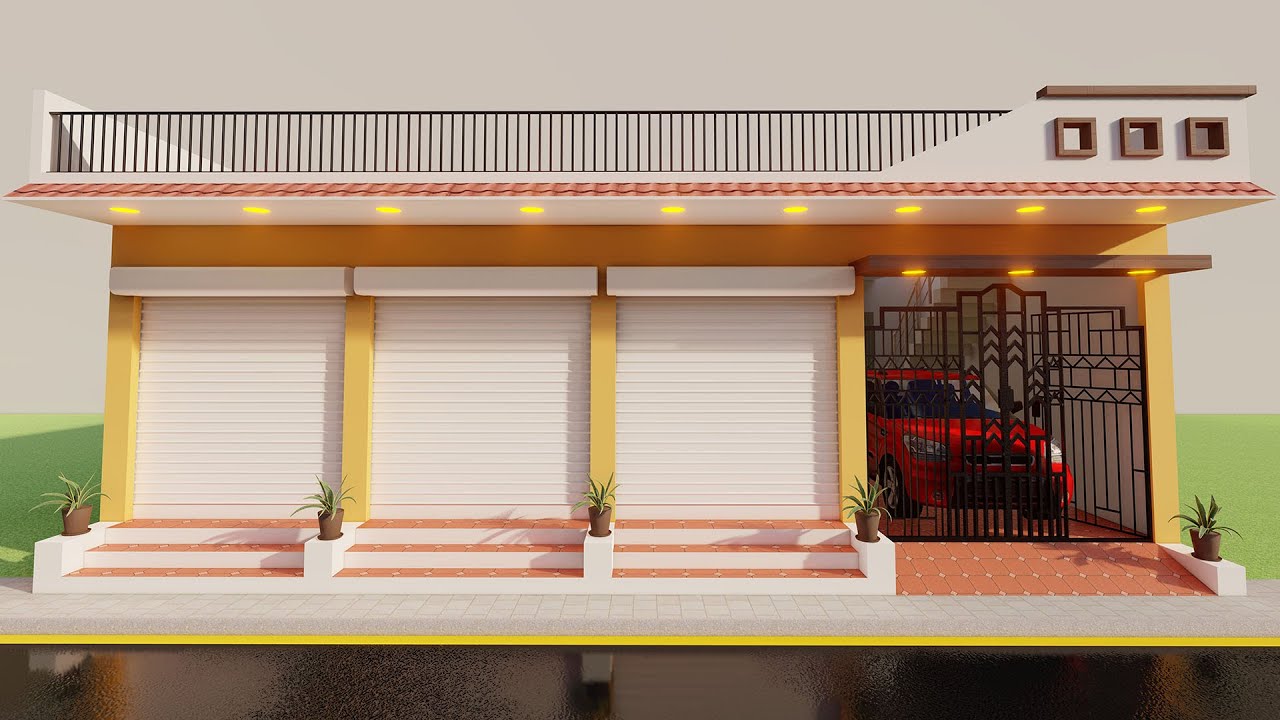 आगे दुकान कार पार्किंग पीछे मकान का नक्शा,3D 36 by 40 shop with house plan,car perking shop plan