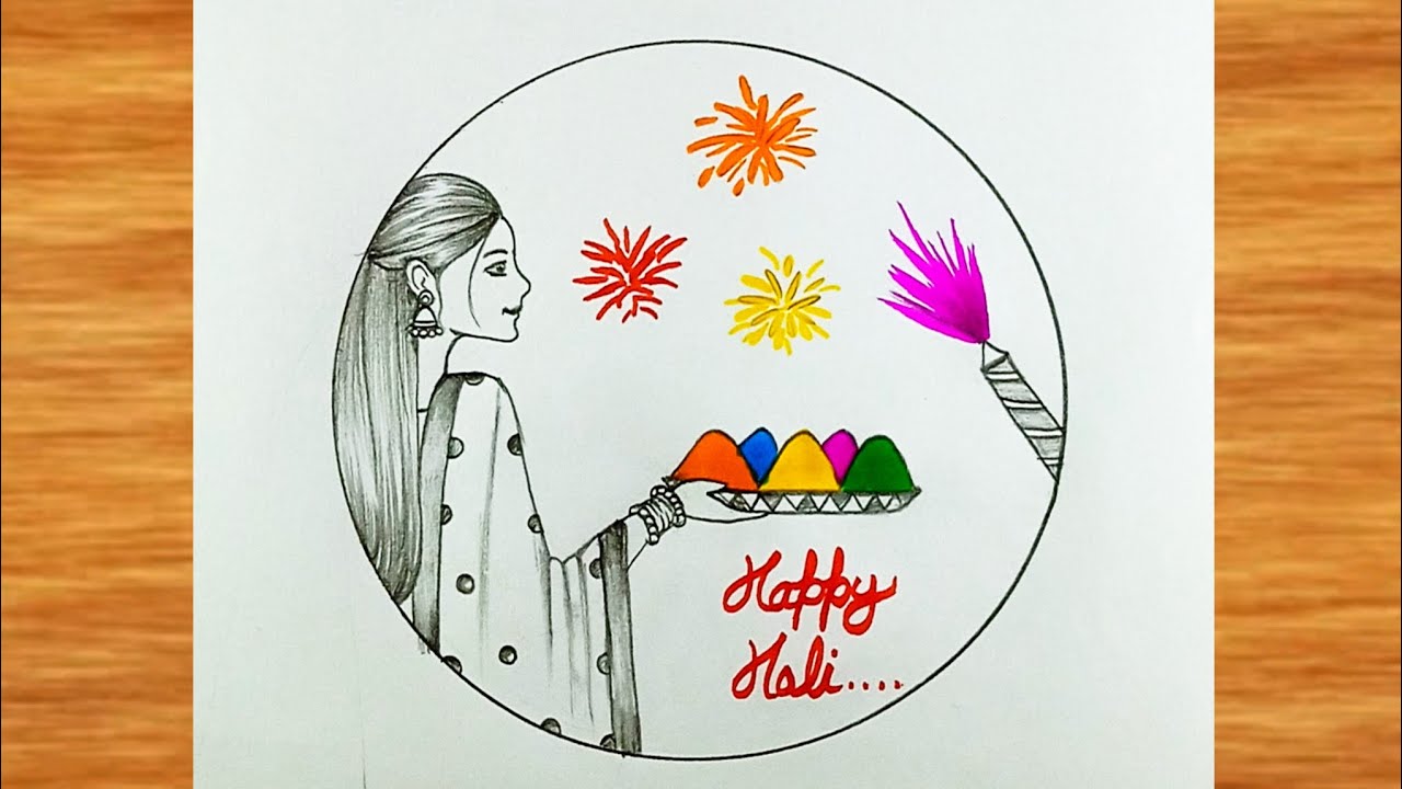 Happy Holi Drawing Easy || Holi Drawing   for beginners | holi Drawing on circle ||  Holi Festival 