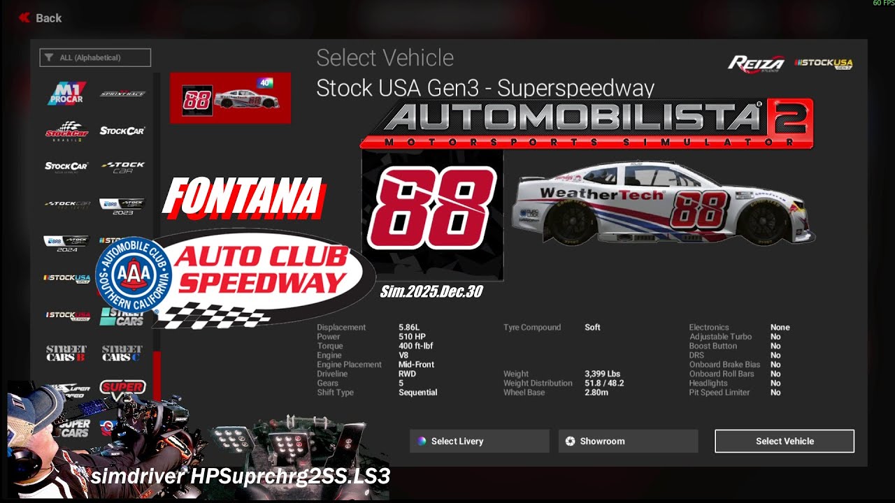 AMS2 HPSuprchrg2SS LS3@Fontana Speedway NASCARGen3+NewDLC Skins Dec 2025 Day30