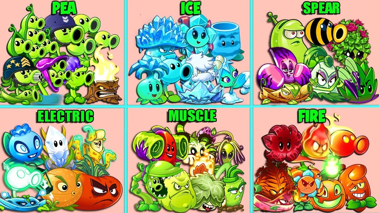 PVZ 2  - Random 6 Team PEA x ICE x SPEAR x ELECTRIC x FIRE Normal Attack Battlez