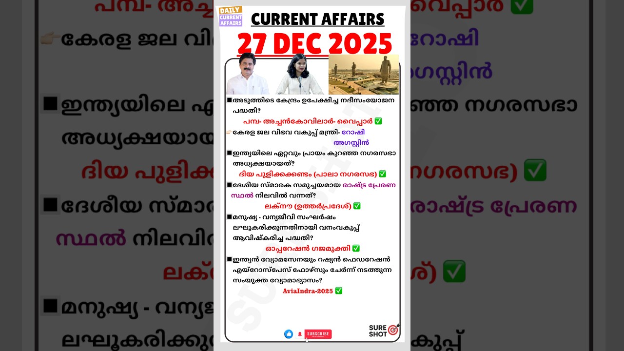 🔥Top Current Affairs🔥27 December 2025🔥📈
