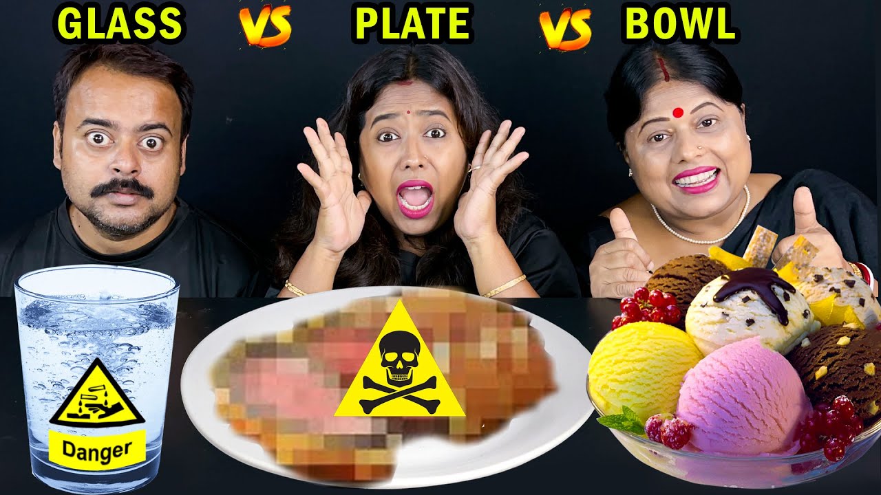 GLASS Vs PLATE Vs BOWL FOOD EATING CHALLENGE | DON'T CHOOSE THE WRONG MYSTERY FOOD CHALLENGE